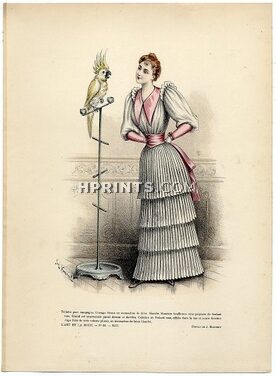 L'Art et la Mode 1892 N°33 Complete magazine with colored fashion engraving by Jules Hanriot, Parrot, 16 pages