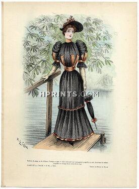 L'Art et la Mode 1892 N°35 Complete magazine with colored fashion engraving by Marie de Solar, Phebe Strakosch, 16 pages