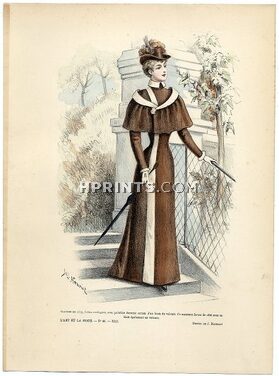 L'Art et la Mode 1892 N°40 Complete magazine with colored fashion engraving by Jules Hanriot, 16 pages