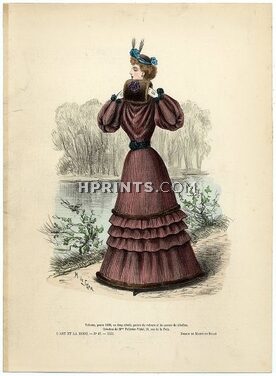 L'Art et la Mode 1892 N°47 Complete magazine with colored fashion engraving by Marie de Solar, 16 pages