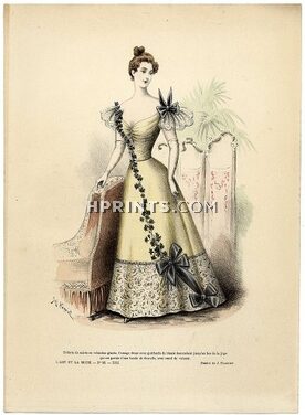 L'Art et la Mode 1892 N°52 Complete magazine with colored fashion engraving by Jules Hanriot, 16 pages