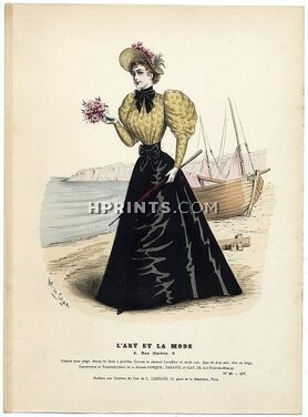 L'Art et la Mode 1893 N°25 Complete magazine with colored fashion engraving by Marie de Solar, Helene Theodorini or Elena Teodorini, 16 pages