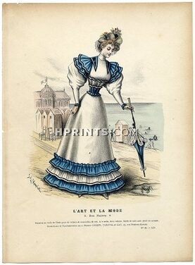 L'Art et la Mode 1893 N°31 Complete magazine with colored fashion engraving by Jules Hanriot, Louise Abbema, 16 pages