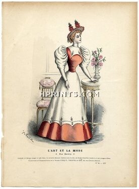 L'Art et la Mode 1893 N°33 Complete magazine with colored fashion engraving by Jules Hanriot, 16 pages