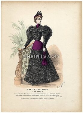 L'Art et la Mode 1893 N°42 Complete magazine with colored fashion engraving by Marie de Solar, Astrakhan, 16 pages