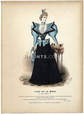 L'Art et la Mode 1893 N°47 Complete magazine with colored fashion engraving by Marie de Solar, 16 pages