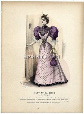 L'Art et la Mode 1893 N°50 Complete magazine with colored fashion engraving by Marie de Solar, 16 pages