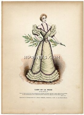 L'Art et la Mode 1894 N°06 Complete magazine with colored fashion engraving by Jules Hanriot, Ball Gown, Sarah Bernhardt, 20 pages