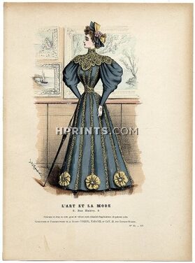 L'Art et la Mode 1894 N°13 Complete magazine with colored fashion engraving by Jules Hanriot, Redfern, 20 pages