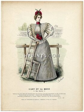 L'Art et la Mode 1894 N°15 Complete magazine with colored fashion engraving by Jules Hanriot, Felix Armand Heullant (Egyptian Dancer, full page, 20 pages