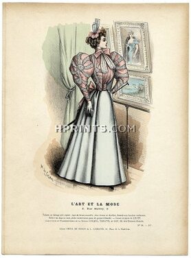 L'Art et la Mode 1894 N°16 Complete magazine with colored fashion engraving by Marie de Solar, Sarah Bernhardt in Feodora (2 full pages drawings), 20 pages