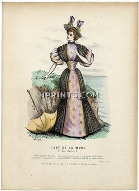 L'Art et la Mode 1894 N°24 Complete magazine with colored fashion engraving by Marie de Solar, Redfern, 20 pages