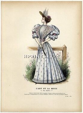 L'Art et la Mode 1894 N°30 Complete magazine with colored fashion engraving by Jules Hanriot, Albert Matignon, 20 pages