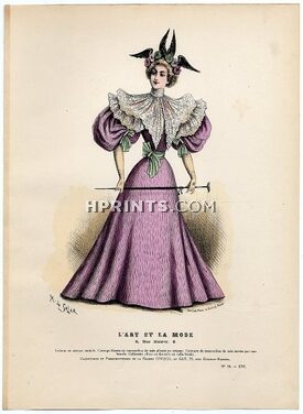 L'Art et la Mode 1895 N°10 Complete magazine with colored fashion engraving by Marie de Solar, Louise Abbema, 20 pages