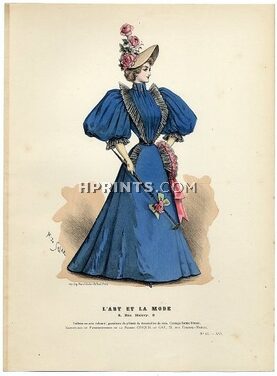 L'Art et la Mode 1895 N°12 Complete magazine with colored fashion engraving by Marie de Solar, Portalez, 20 pages