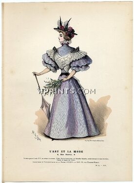 L'Art et la Mode 1895 N°14 Complete magazine with colored fashion engraving by Marie de Solar, 20 pages