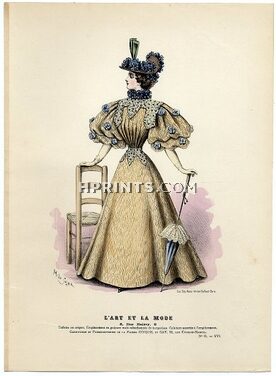 L'Art et la Mode 1895 N°15 Complete magazine with colored fashion engraving by Marie de Solar, Louise Abbema, 20 pages