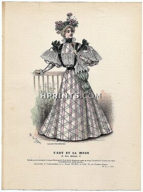 L'Art et la Mode 1895 N°21 Complete magazine with colored fashion engraving by Marie de Solar, Portalez, 20 pages