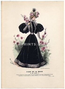 L'Art et la Mode 1895 N°24 Complete magazine with colored fashion engraving by Marie de Solar, Portalez, 20 pages