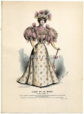 L'Art et la Mode 1895 N°25 Complete magazine with colored fashion engraving by Marie de Solar, 20 pages