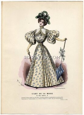 L'Art et la Mode 1895 N°26 Complete magazine with colored fashion engraving by Marie de Solar, 20 pages