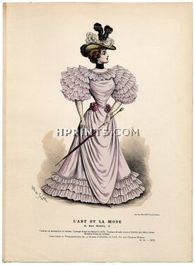 L'Art et la Mode 1895 N°31 Complete magazine with colored fashion engraving by Marie de Solar, Ferdinand Bac, 16 pages
