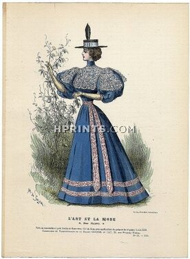 L'Art et la Mode 1895 N°33 Complete magazine with colored fashion engraving by Marie de Solar, 20 pages