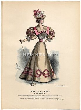 L'Art et la Mode 1895 N°36 Complete magazine with colored fashion engraving by Marie de Solar, 20 pages