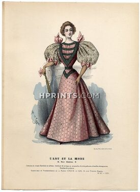L'Art et la Mode 1895 N°37 Complete magazine with colored fashion engraving by Marie de Solar, 20 pages