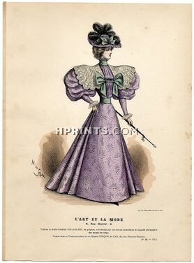 L'Art et la Mode 1895 N°38 Complete magazine with colored fashion engraving by Marie de Solar, 20 pages