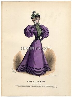 L'Art et la Mode 1895 N°47 Complete magazine with colored fashion engraving by Marie de Solar, Tchoumakoff, 20 pages