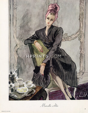 Marcelle Alix 1945 Pierre Louchel, Summer Dress, Turban