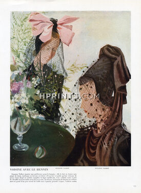 Suzanne Talbot 1945 Hennin Hat, Fashion Illustration Hats, Jean-Denis Malclès