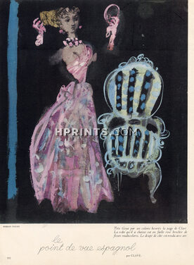 Robert Piguet 1948 Clavé, Evening Gown, Fashion Illustration