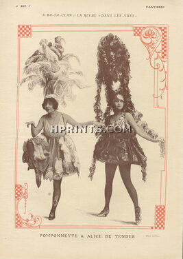 Ba-Ta-Clan (Bataclan) 1919 La revue "Dans les Nues" Pomponnette & Alice De Tender, Feathers Costume, Music Hall, Photos Isabey