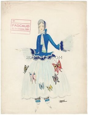 Dany 1930s, Butterfly Dress, Original Costume Design, Gouache, Chorus Girl, Folies Bergère