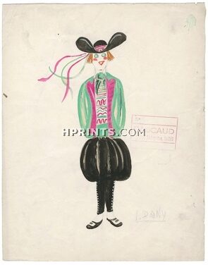 Dany 1930s, Original Costume Design, Gouache, Breton, Folies Bergère