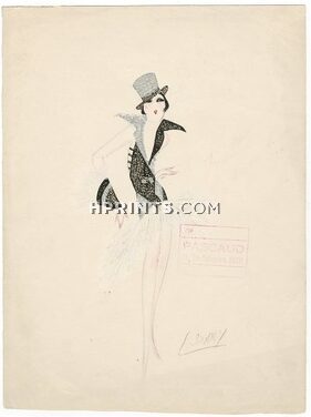 Dany 1930s, Original Costume Design, Gouache, Chorus Girl, Folies Bergère