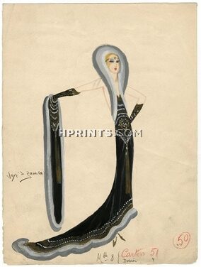 José De Zamora 1929 Original Costume Design, Gouache, Evening Gown