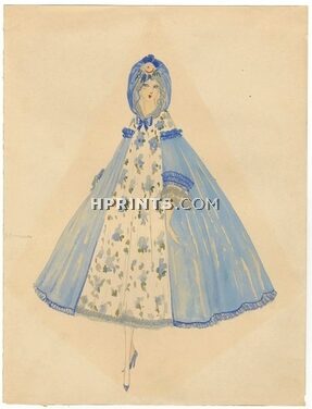 José De Zamora 1920s "Domino", Original Costume Design, Gouache, Carnival Costume