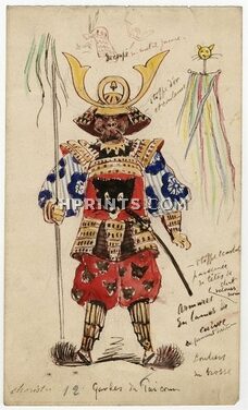 Le Nouvel Aladin 1871 Original Costume Design, Gouache, "Choristes, Gardes du Taïcoun"