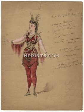 Le Nouvel Aladin 1871 Original Costume Design, Gouache, "Naphta"