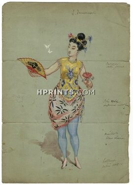 Le Nouvel Aladin 1871 Original Costume Design, Gouache, "Danseuses", Japanese