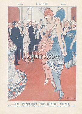 Les Perruques aux teintes claires, 1914 - Fabiano Foll' Modes, Colored Hair Wigs, Fashion Satire
