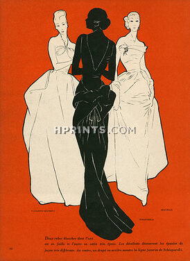 Schiaparelli, Marcelle Chaumont, Molyneux 1946 Back: Maggy Rouff, René Gruau