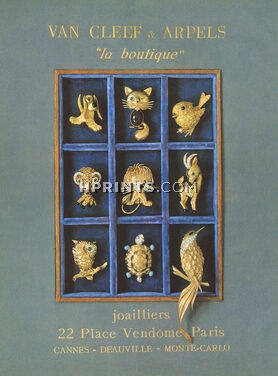 Van Cleef & Arpels (6 illustrated pages) 1965 Bestiaire, Animals clips, bracelet, necklace, ring, earrings, 6 pages