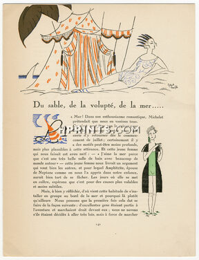 Du sable, de la Volupté, de la Mer..., 1920 - Robert Bonfils Beachwear, Swimwear, Gazette du Bon Ton, Texte par Gérard Bauër, 4 pages