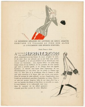 La Moderne Héloïse..., 1920 - Marcelle Pichon Gazette du Bon Ton, Winter Sport Fashion Coats Fur, Luger, Skiing, Text by Gérard Bauër, 4 pages