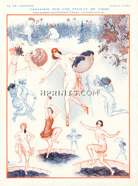Armand Vallée 1924 "Fantaisie sur une feuille de vigne", Grapes Harvest, Wine