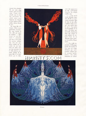 Erté 1926 Le Mystere des Pierreries, Les Enlacements de la Flamme, l'Océan, Art Deco